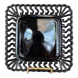 Vintage Westmoreland Black Glass Salad Plate 7 3/8” in the Square S Pattern EVC